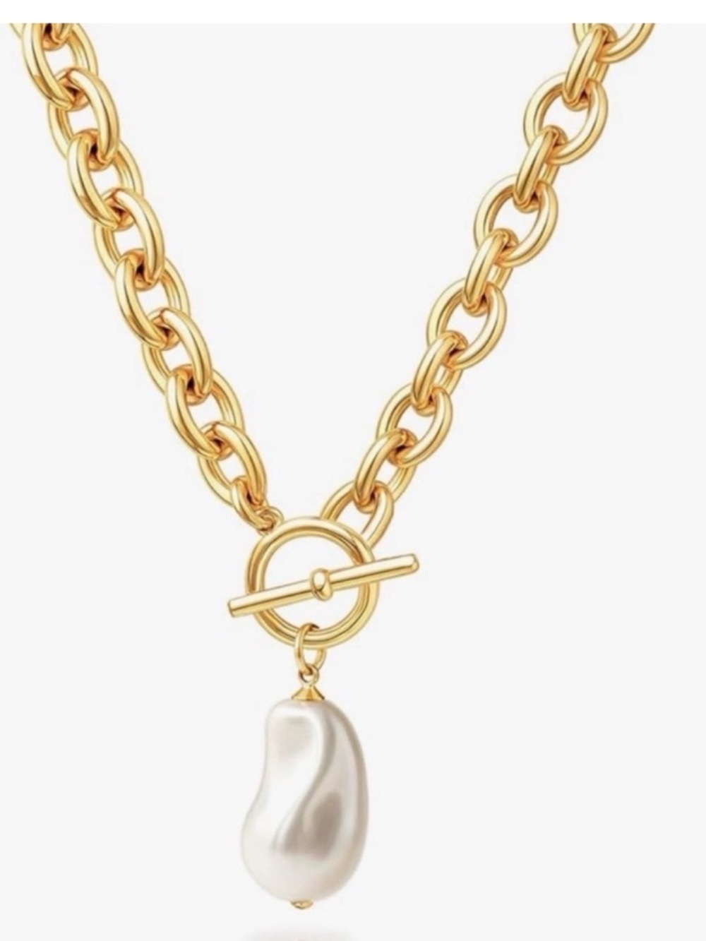 Gold Chain Toggle Necklace with Baroque Pearl Pendant